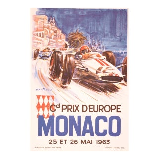 Monaco Grand Prix 1963 Beligond Vintage French Automobile Racing Poster For Sale