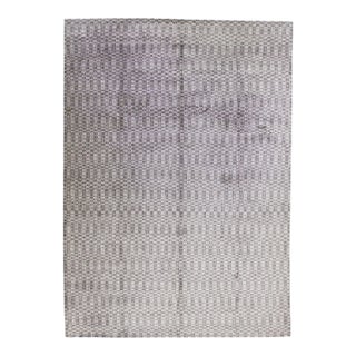 2010s Wool & Silk Rug Handmade With Gray Geometric Pattern For Sale