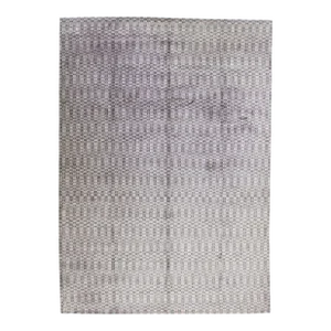 2010s Wool & Silk Rug Handmade With Gray Geometric Pattern