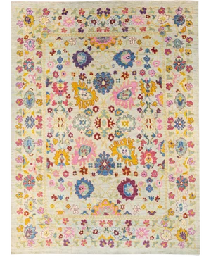 Modern Oushak Handmade Beige Floral Oversize Wool Rug