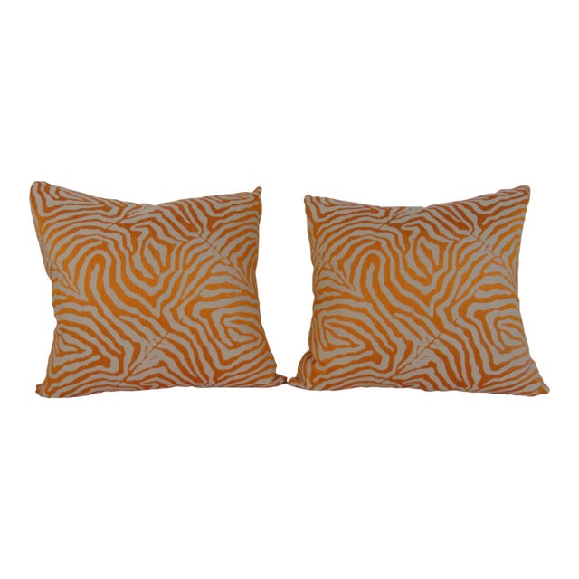 1990s Contemporary Orange Zebra Print Pillows - a Pair For Sale