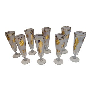 Mid-Century Modern Libbey "Golden Foliage" Frosted Pilsner Glasses - Set of 8 For Sale