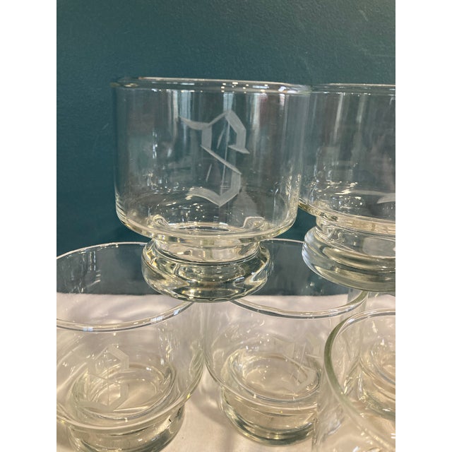 Vintage "S" Etched Double Old Fashioned Glasses- Set of 8 For Sale - Image 4 of 8