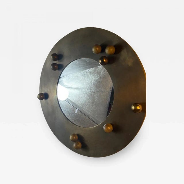 Brass 1970s Italian Modernist Brass Ball Round Mirror For Sale - Image 8 of 8