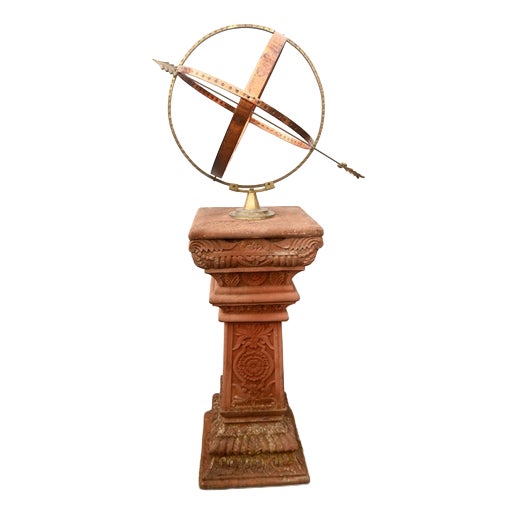 Garden Armillary Sphere Sun Dial with Terracotta Stand For Sale