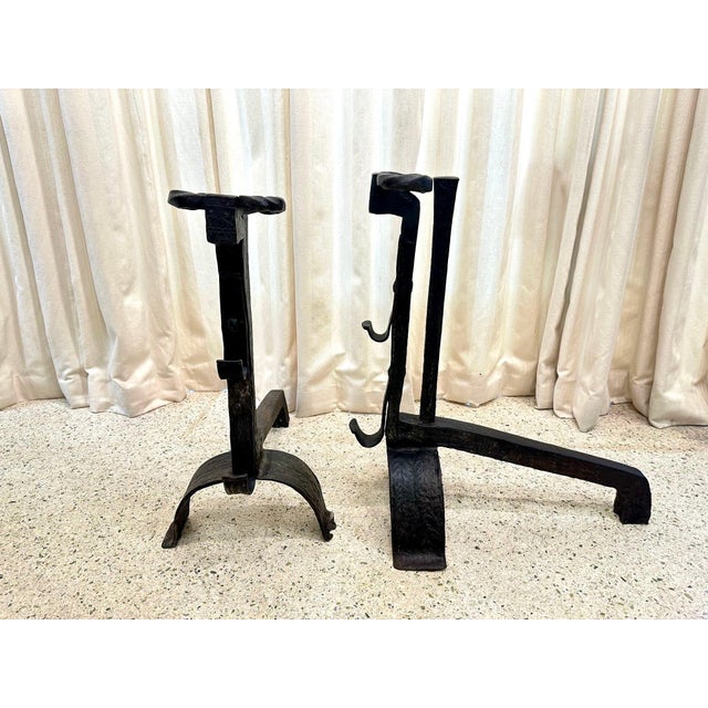 Massive Pair of Wrought Iron 18th Century Fire Dogs/ Andirons For Sale - Image 10 of 12