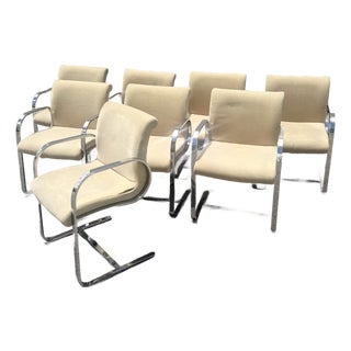 Mid Century Modern Miles Van Der Rohe Brno Style Cantilever Dining Chairs - Set of 8 For Sale