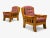 Swedish Modern, Pine, Red Fabric, Brutalist Lounge Chairs, Sweden, 1950s Pair of brutalist style pine and fabric chairs...