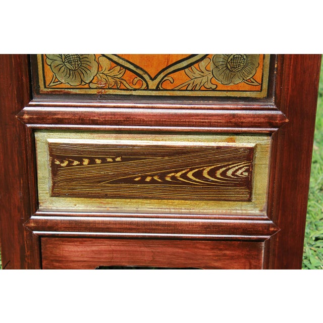 1980s Chinoiserie Cabinet With Carved and Painted Panels For Sale - Image 13 of 17