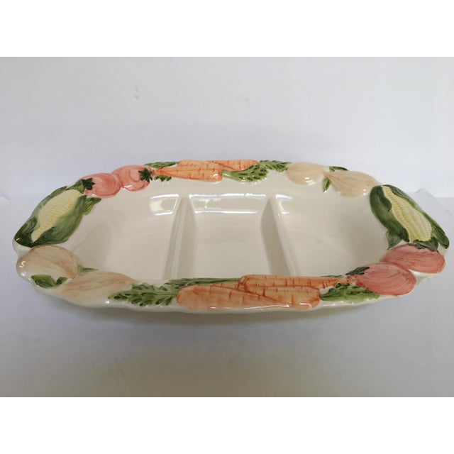 White 19" Large Hand Painted Divided Vegetable Serving Platter - Made in Portugal For Sale - Image 8 of 12