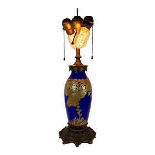 190s Rosenthal Cobalt Gilded Fish Table Lamp by M. Robisch For Sale