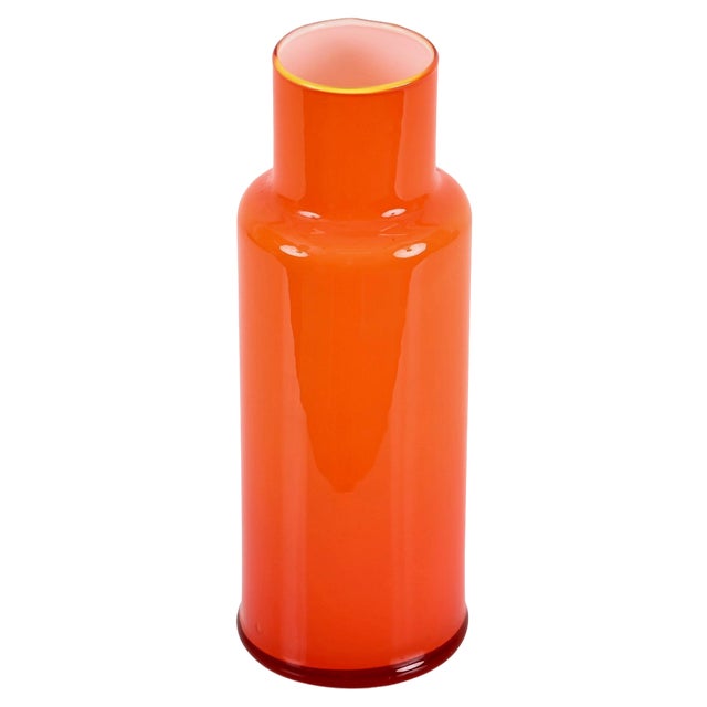 Mid-Century Cased Vase in Orange Murano Glass, Italy, 1970s For Sale