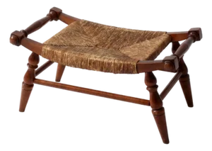 Vintage Early American Rush Seat Bench Stool
