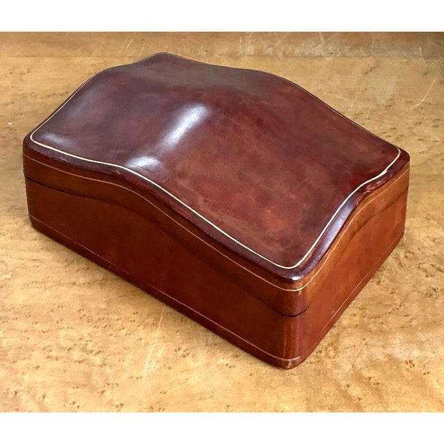 Mid 20th Century Vintage Italian Leather Wave-Top Decorative Box For Sale - Image 5 of 12