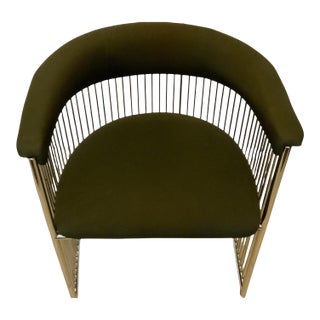 Beautiful MCM Vintage Club Barrel Chrome Chair W/Green Fabric For Sale