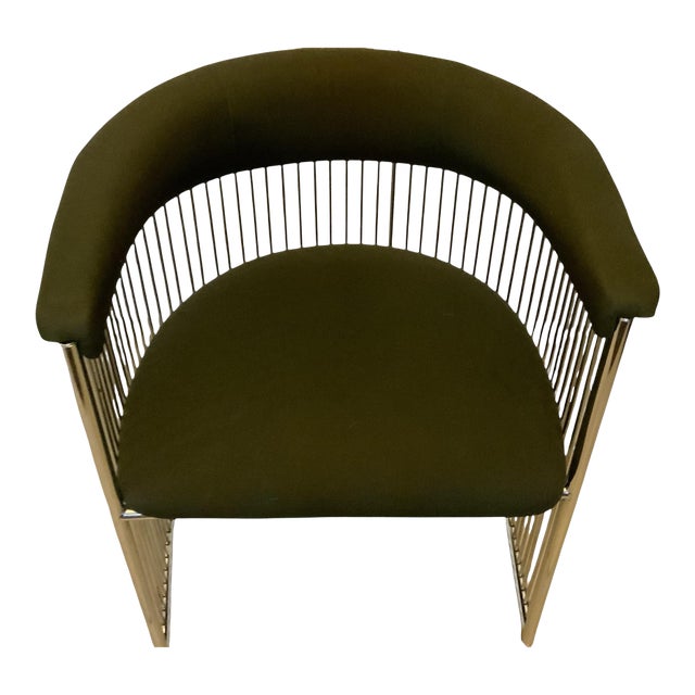 Beautiful MCM Vintage Club Barrel Chrome Chair W/Green Fabric For Sale