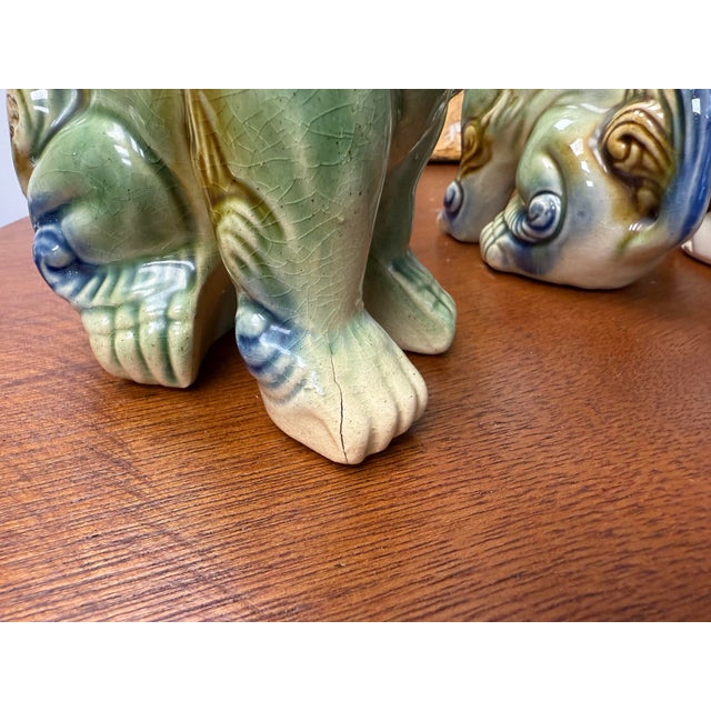 Green Vintage Mid-Century Ceramic Polychrome Foo Dogs - Set of 4 For Sale - Image 8 of 8