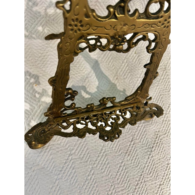 Metal Mid 20th Century Victorian Style Cast Brass 15.5” Table Top Easel or Book Stand For Sale - Image 7 of 11