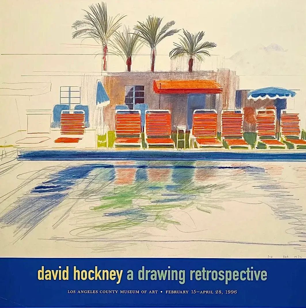 Original 90s David Hockney Exhibition Poster Lithograph 8 Sun