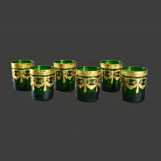 Mid-Century Modern Green Colored Glasses, 1940s, Set of 6 For Sale - Image 6 of 9