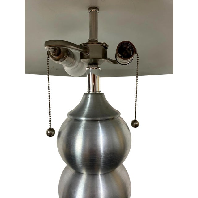 Mid-Century Modern Mid-Century Modern Brushed Aluminum Lamp and Shade With Lucite Finial, French For Sale - Image 3 of 5