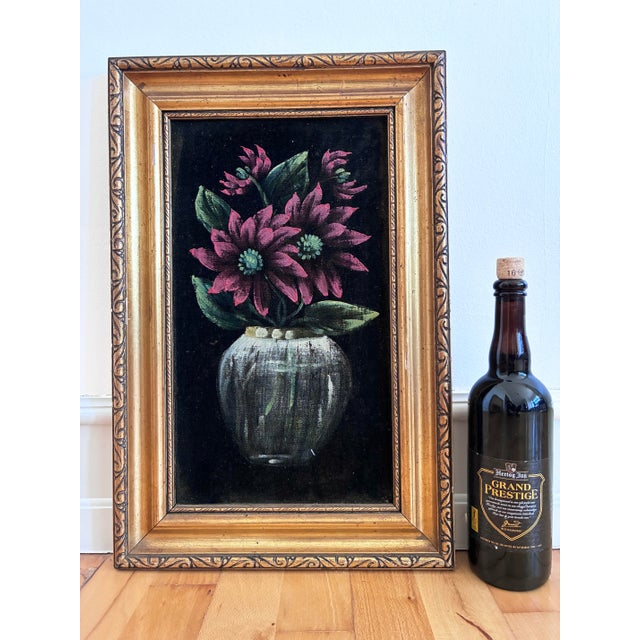 Vintage Original Velvet Flower Oil Painting, Pair of Flower Still Life Art - Set of 2 For Sale - Image 10 of 12