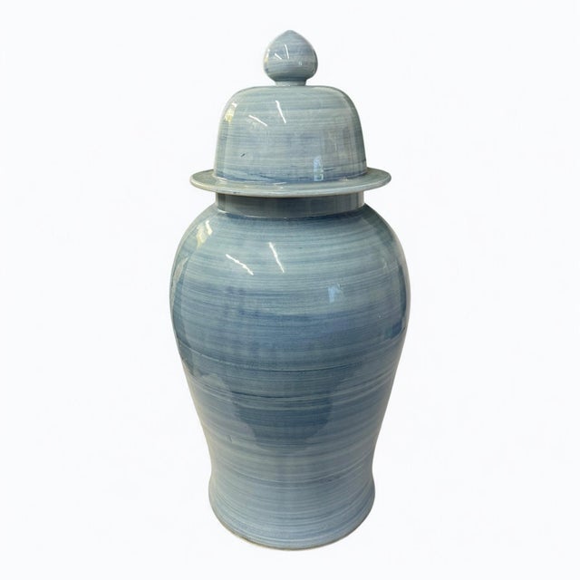 Mediterranean Sky Blue Porcelain Ginger Jar For Sale - Image 3 of 4
