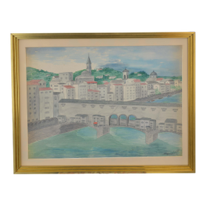 1980s Ponte Vecchio, Florence - Pastel by Marion Webb, Framed