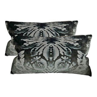 Venezia Verde Velour Velvet Lumbar Pillow For Sale