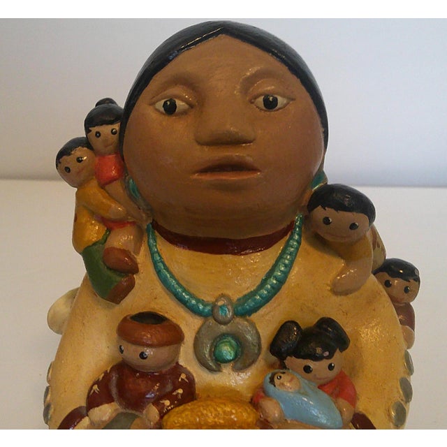 Goldenrod Vintage 1988 Cleo Teissedre Navajo Storyteller Southwestern Folk Art 12 Kids Dog Large 6" For Sale - Image 8 of 14