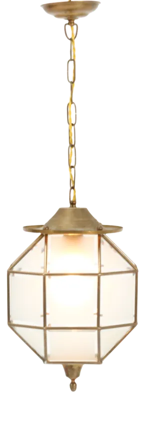 Art Deco Brass Lantern With Original Cut Glass, 1920s