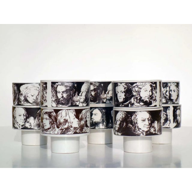 Black Black and White Ceramic Bowls by Pietro Annigoni for Porcellane Eva Sud, 1960s, Set of 10 For Sale - Image 8 of 8