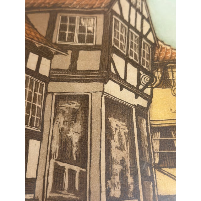 Printmaking Materials Late 20th Century Otto Holm - Sønderborg Street Scene, Hand-Colored Etching For Sale - Image 7 of 10