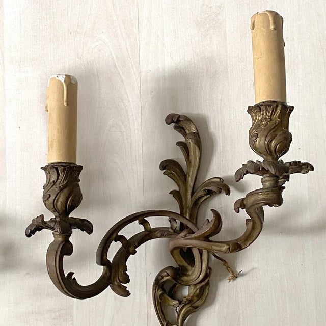 Louis XV Style Bronze Wall Sconces, Set of 2 For Sale - Image 3 of 13