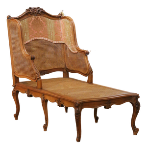 19th Century French Louis XV Carved Walnut Caned Chaise Lounge