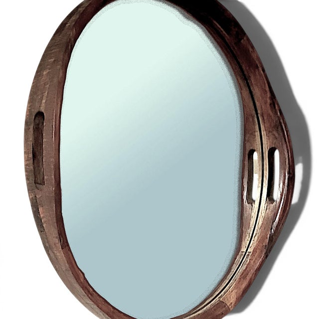A Pair of Rustic Hand Hewn Farmhouse Wooden Serving Tray Style Wall Mirrors For Sale In Palm Springs - Image 6 of 14