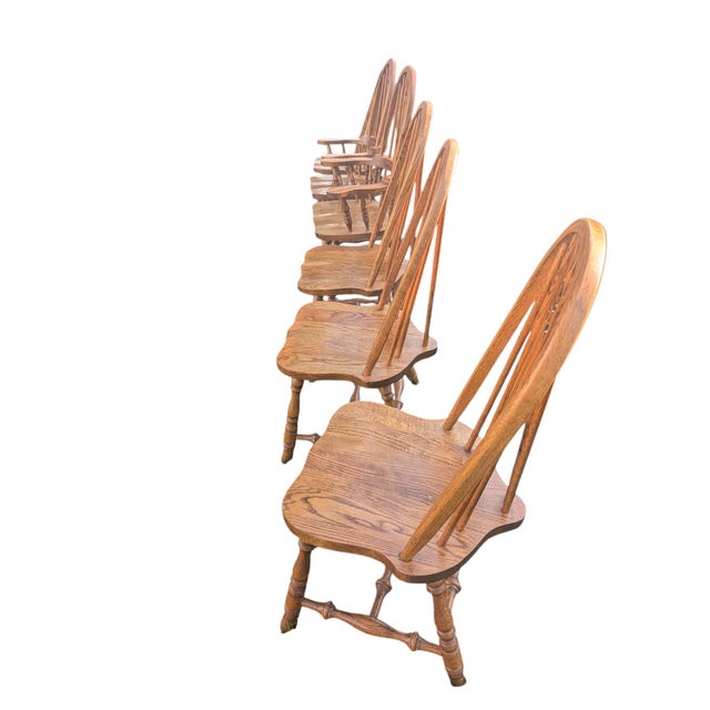 Wood Vintage Solid Oak Bow-Back Windsor Dining Chairs - Set of 6 For Sale - Image 7 of 18