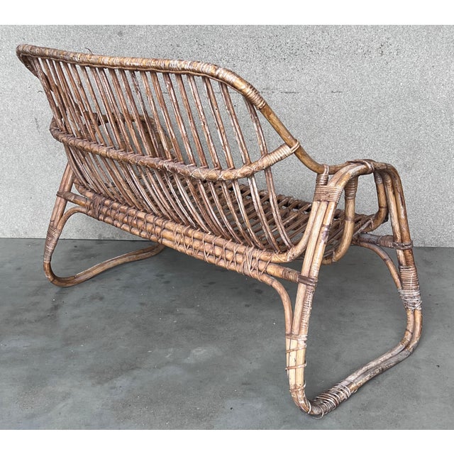 Brown Vintage Mid-Century Modern Rattan and Bamboo Love Seat or Sofa, 1960s For Sale - Image 8 of 18