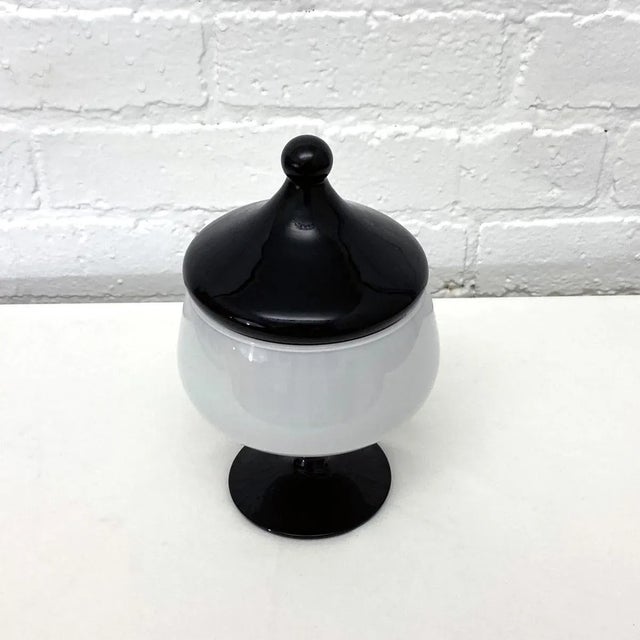 Glass 1960s Vintage Mid Century Black and White Cased Glass Apothecary Jar For Sale - Image 7 of 8