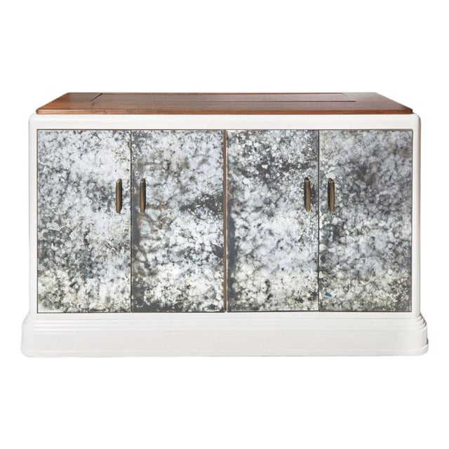 Contemporary Custom Four Door Antiqued Mirror Cabinet With Television Lift For Sale