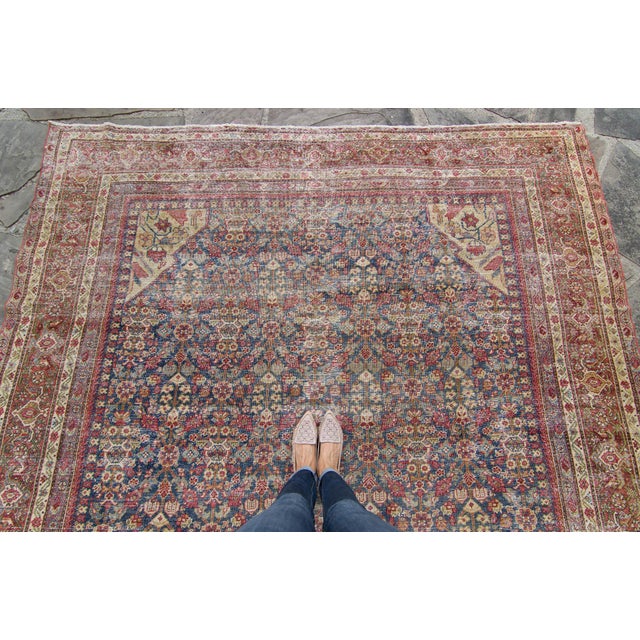 1900s Antique Allover Blue Maroon Floral Design Hand-Knotted Rug - 8’7” X 12’8” For Sale - Image 4 of 10