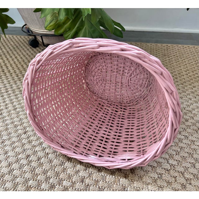 Late 20th Century Pink Wicker Wastebasket For Sale - Image 6 of 6