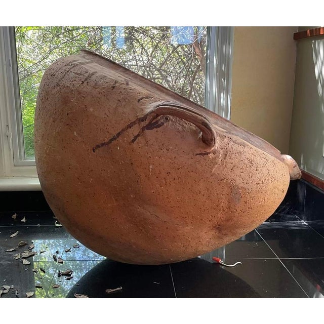 Arts & Crafts Large Antique Terracotta Vessel With Spout & Handles For Sale - Image 3 of 9