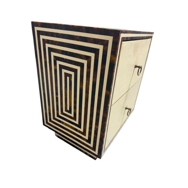 Vintage Burled Walnut Faux Bone Inlay 2 Drawer Nightstand-Art Deco-Regency-Chest For Sale - Image 6 of 11