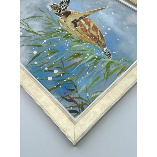 Contemporary Sea Turtle Original Oil Painting by Henderson, Framed For Sale - Image 4 of 4