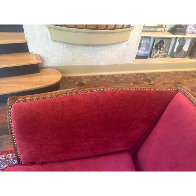 Vintage Red Velvet Sofa For Sale - Image 15 of 18