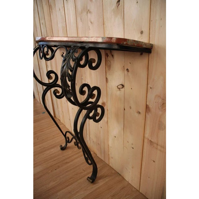 Wrought iron console 40s in very good condition, red marble