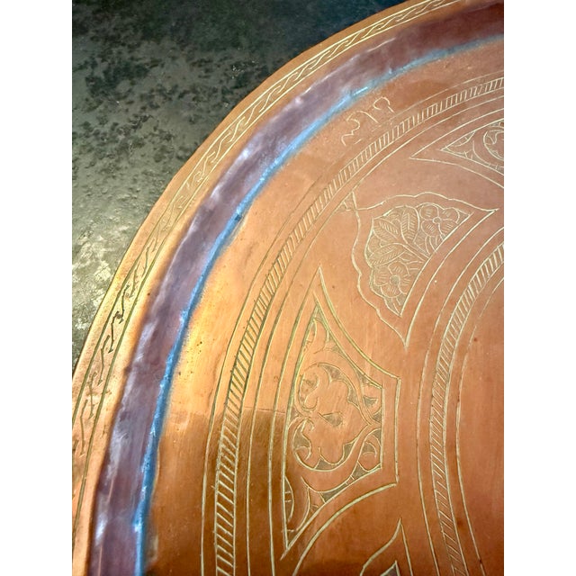 Copper Mid 20th Century Mid-Century Modern Egyptian Copper Charger Plate With Engraved Gazelle Motif – Signed For Sale - Image 8 of 12