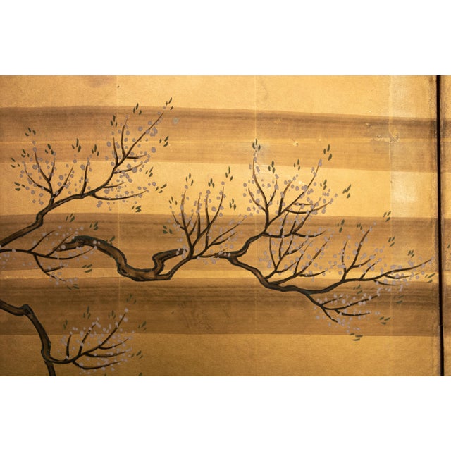 "Mandarin Ducks and Sakura", 1960s Shōwa Era Japanese Byobu Screen For Sale - Image 4 of 16