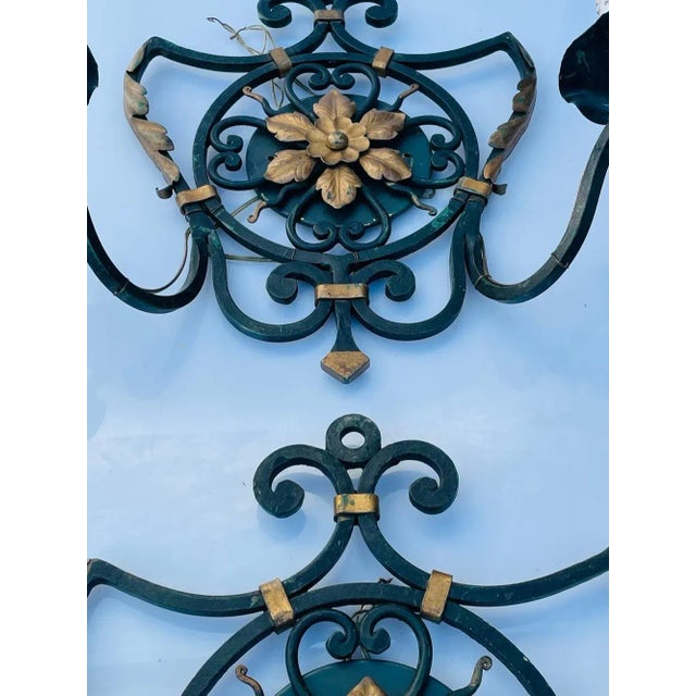 1970s Italian Wall Sconces with Metal Gilt Accents - A Pair For Sale - Image 9 of 12